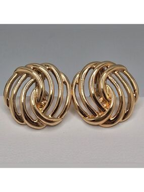 Monet Gold Knot Clip-On Earrings Vintage Button Collectible Minimalist Classic